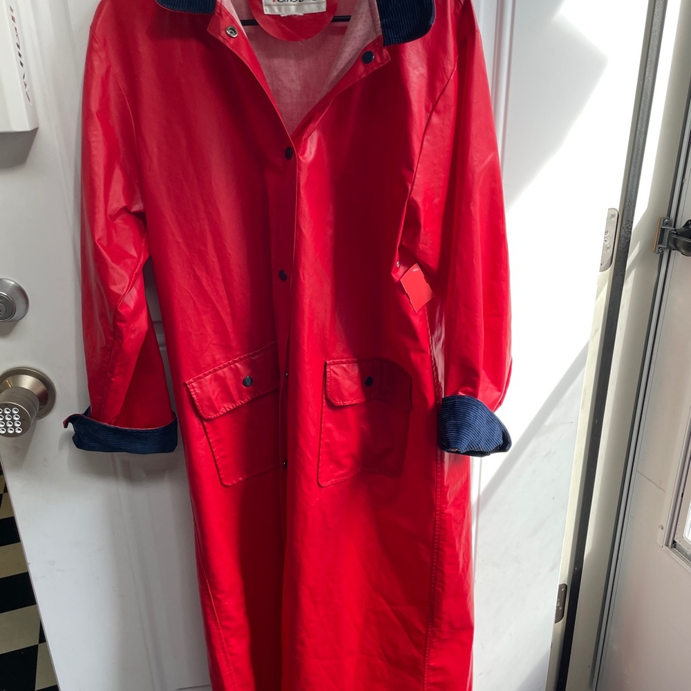 Talbots Red Raincoat with Navy Collar